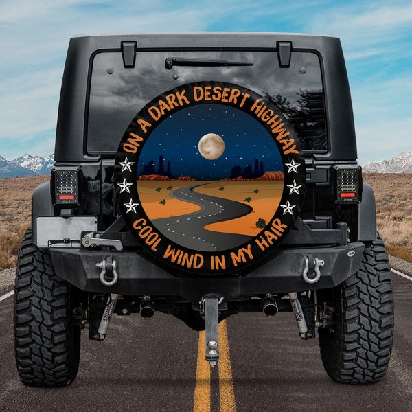 On A Dark Desert Highway, Desert Adventure Night Spare Tire Cover-image