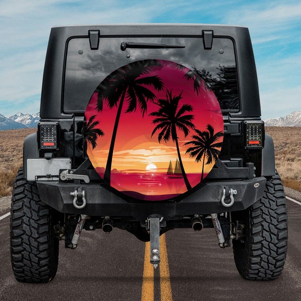 Foruidea Sunset Beach Palm Spare Tire Cover-image