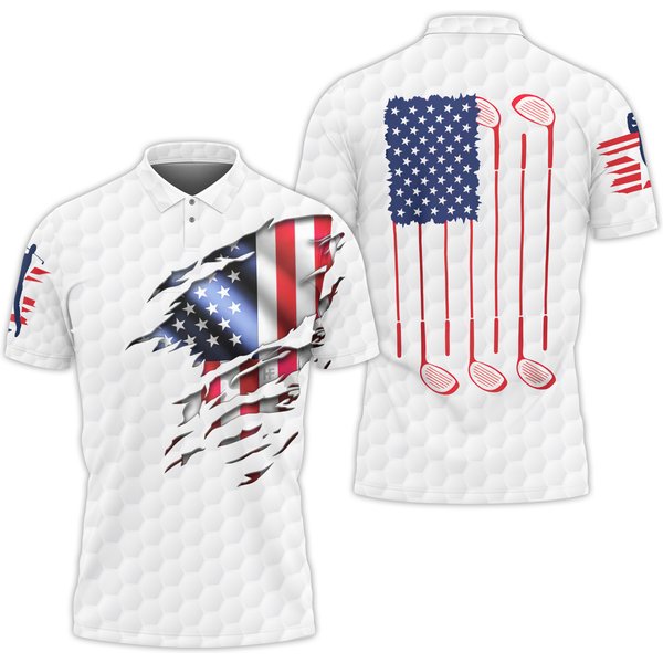 American Flag Polo Shirt For Golfer - Usa Flag Golf Polo Shirt For Men-image