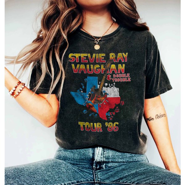 Stevie Ray Vaughan Vintage Double Trouble 1986 Band Tee-image