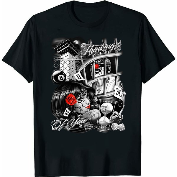 Thinking Of You Chicano Art Mens Heavyweight T-Shirt, Los Angeles Shirt, Chicano Shirt,-image