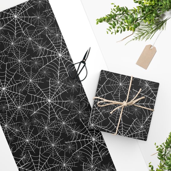 Black Spider Web Halloween Wrapping Paper-image