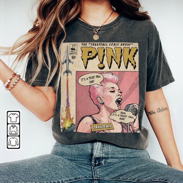 P!Nk Comic Shirt, P!Nk Trustfall World Tour Album Graphic Tee-image