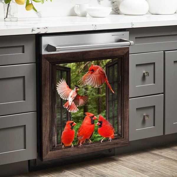 Red Cardinal Dishwasher Cover, Cardinal Bird Dishwasher-image