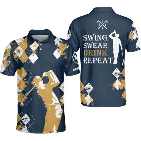 Personalized Swing Swear Drink Repeat Funny Golf Men Polo Shirt-image