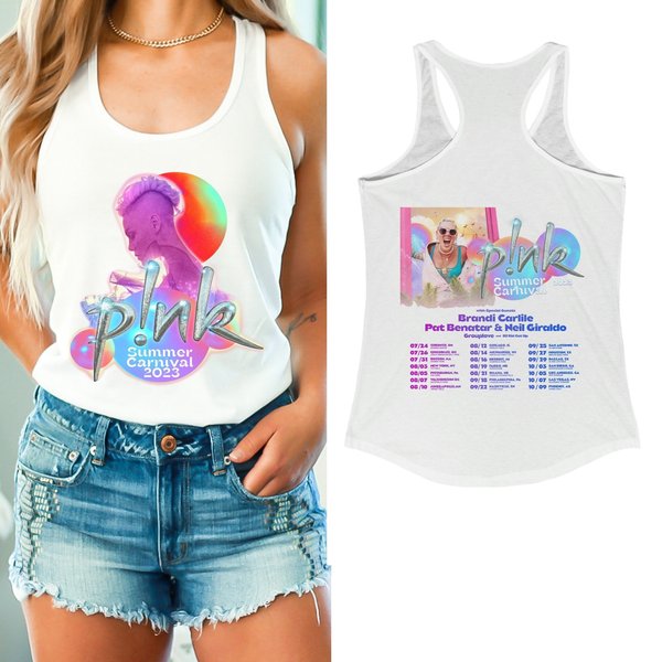 Pink Summer Carnival 2023 Racerback Tank Top, Summer Carnival P!Nk Summercarn Pink Tour 2023,-image