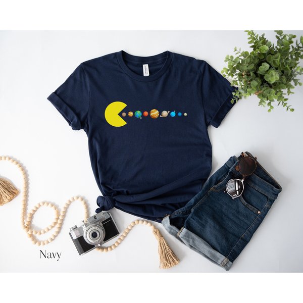 Pac Man Eats The Solar System Unisex T-Shirt, Game Shirt-image
