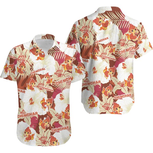 Pkm Chimchar Hawaiian Flowers Pattern Shirt, Pkm Birthday Hawaiian Shirt-image
