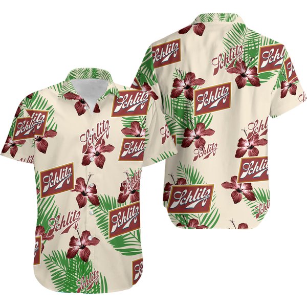 Schlitz Hawaiian Hibiscus Flower Pattern, Tropical Beach Shirt-image