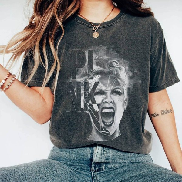 Pink Art Shirt, Vintage Pink Singer T-Shirt, Concert 2023 P!Nk T Shirt-image