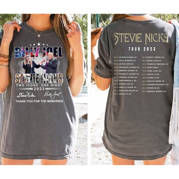 2023 Billy Joel Stevie Nick Two Icons One Night Shirt, Billy Joel Stevie Nick Signatures Shirt-image