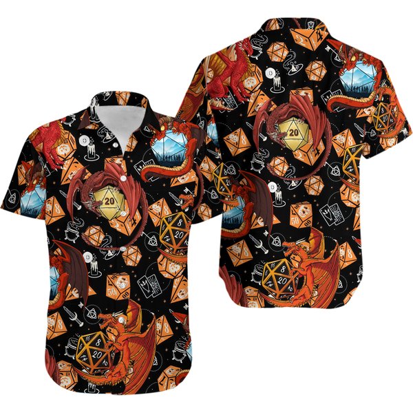 Geometric Dnd Hawaiian Shirt, Dungeon And Dragon Hawaii Shirt-image
