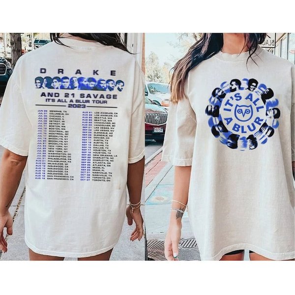 Drake 21 Savage Rap 2 Sided T Shirt, Drake Its All A Blur Tour 2023 Crewneck-image