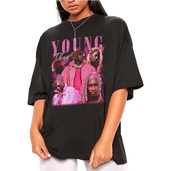 Vintage Style Young Thug Cool Pink Hair Graphic Shirt, Young Thug Rapper 90S Vintage-image