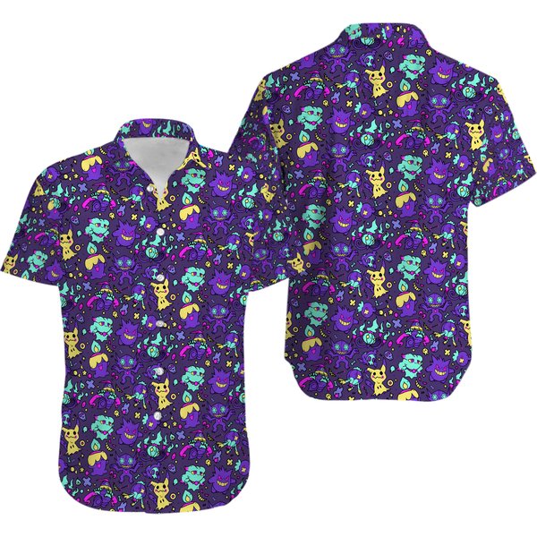 Gengar Ghost Pattern Button Up Shirt!-image
