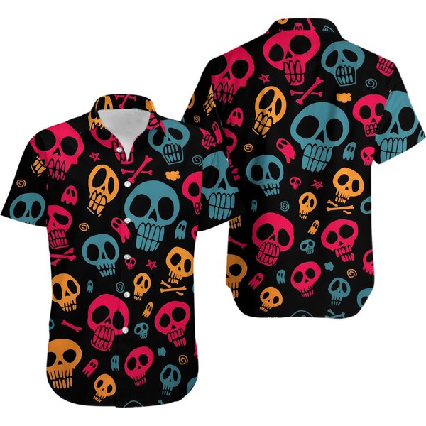Hawaii Shirt Mens Halloween Skull Printed Shirts-image