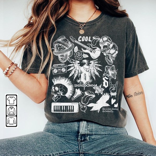 Shine Down Doodle Art Shirt, Vintage Shine Down Merch Lyric Album Art Shirt-image