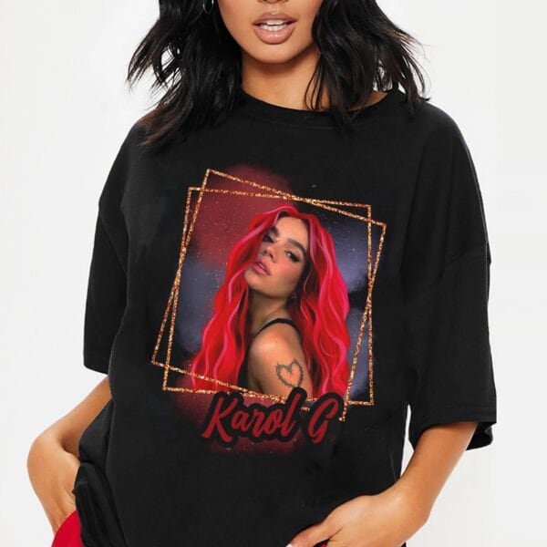 Karol G Red Hair T-Shirt. Karol G Bichota Shirt Strip Tour Love Shirt-image