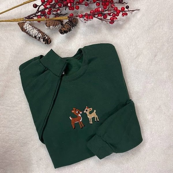 Christmas Classic Rudolph And Clarice Embroidered Crewneck Sweatshirt, Classic Christmas Tv Show-image