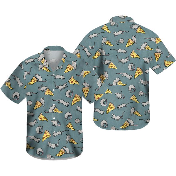 Pizza Rat Novelty Button Down Up Shirt-image