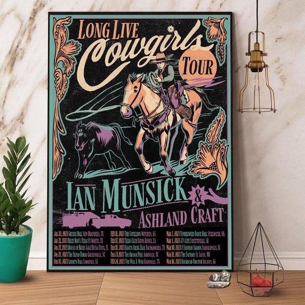 Ian Munsick & Ashland Craft Long Live Cowgirls 2023 Tour Poster, Music Vintage Wall Poster-image