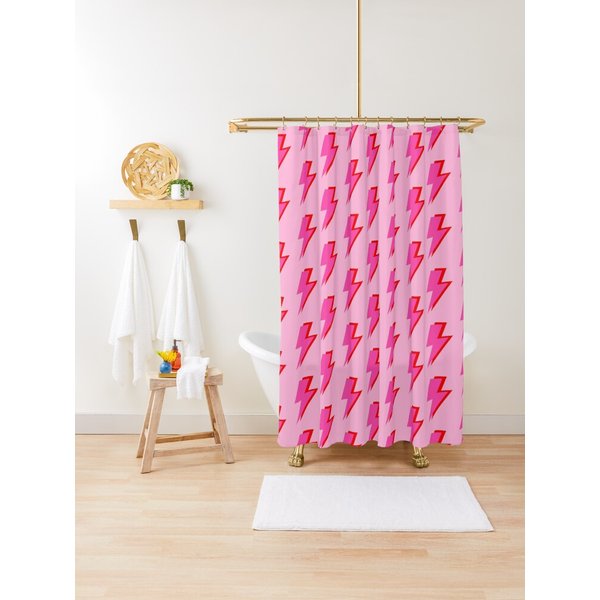 Pink And Red Lightning On Pink | Shower Curtain-image