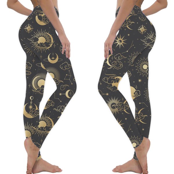 Celestial Sun Moon Stars Yoga Workout Pants Leggings Meditation-image