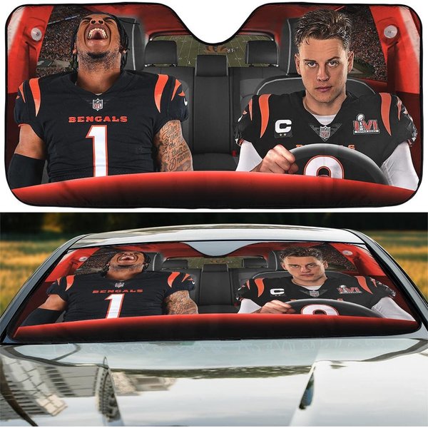 Joe Burrow Ja'marr Chase Football Car Sun Shade, Cincinnati Football-image
