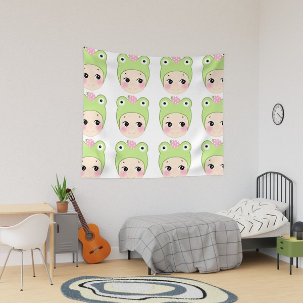 Kawaii Strawberry Frog Sonny Angel Tapestry-image