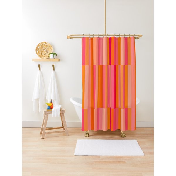 Summer Pink And Orange, Block, Geometric, Stripes | Shower Curtain