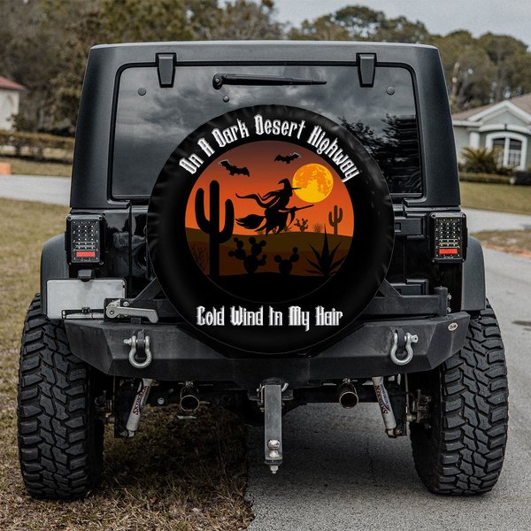 Witch Riding On A Desert Highway Halloween Spare Tire Cover, Halloween Gift-image
