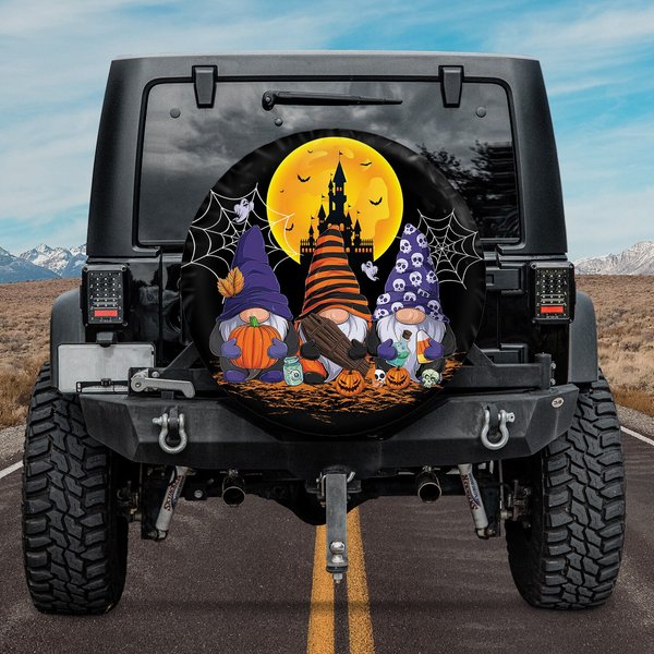 Three Gnomes Happy Halloween Fall Candy Corn Pumpkin Tire Cover-image