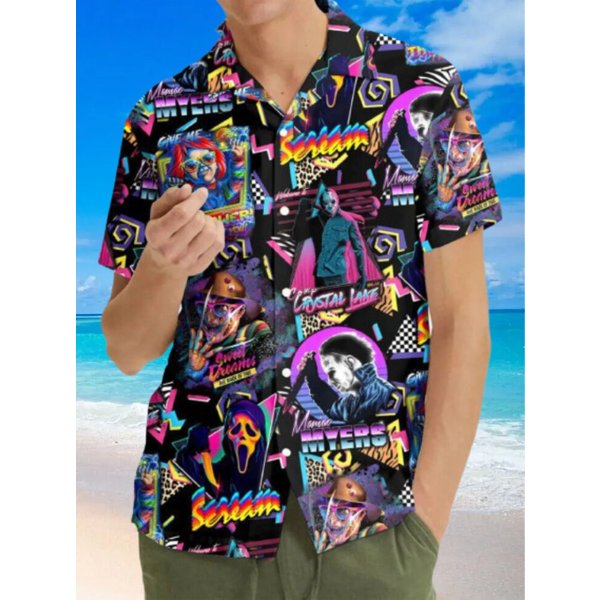 Horror Movie Lapel Collar Hawaiian Shirt, Horror Character Summer Shirt-image