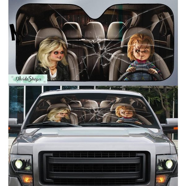 Chucky Car Sun Shade, Chucky And Tiffany Sunshade-image