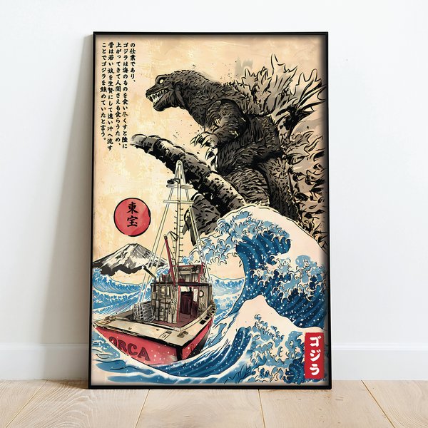 Orca In Japan Woodblock Print Premium Matte Vertical Poster-image