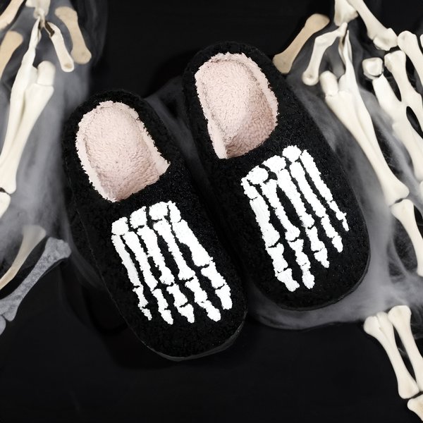 Skull Skeleton Feet Fuzzy Slippers Jackolantern Slippers