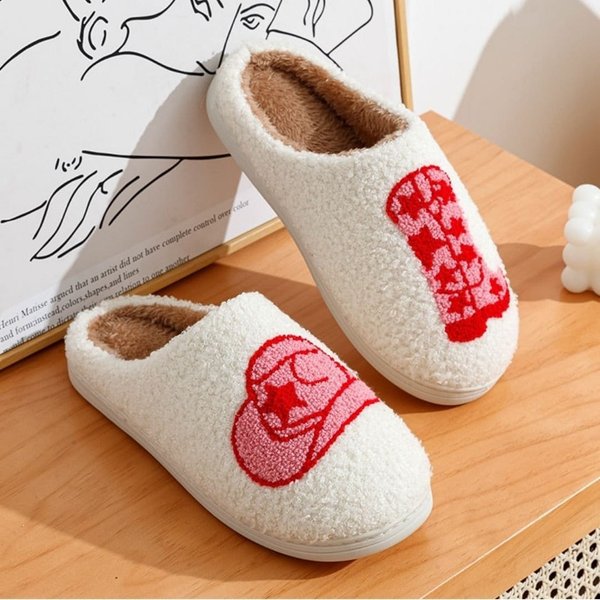 Cowgirl Slippers, Cute Boot Women Slippers, Fluffy Slippers