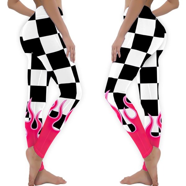 Checkered Pink Flame Leggings-image