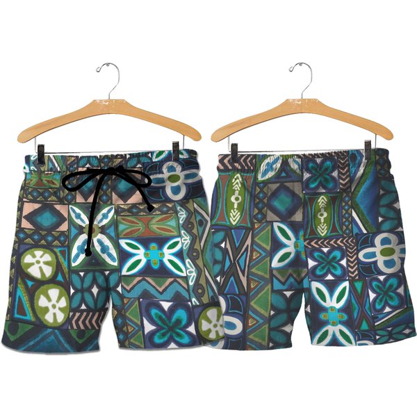 Vintage 60S Mens Barkcloth Hawaiian Aloha Swim Trunks Tiki Burmuda Surf Island Shorts-image