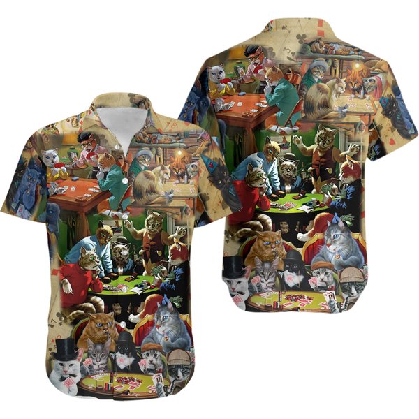 Cat Play Card Games Hawaiian Shirt-image