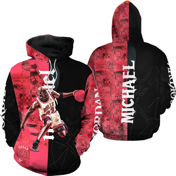 Michael Jordan Black Red Vintage Hoodie 3D The Goat Basketball Lover Hoodie-image