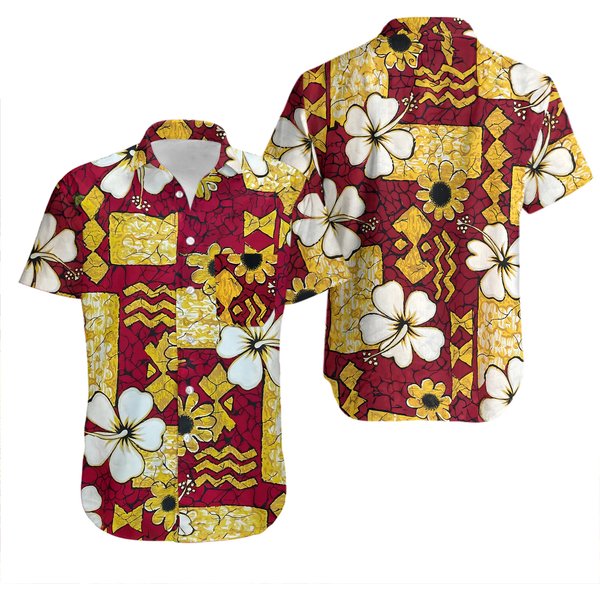 Vintage 1960S Tiki Barkcloth Floral Pop Art Hawaiian Shirt-image