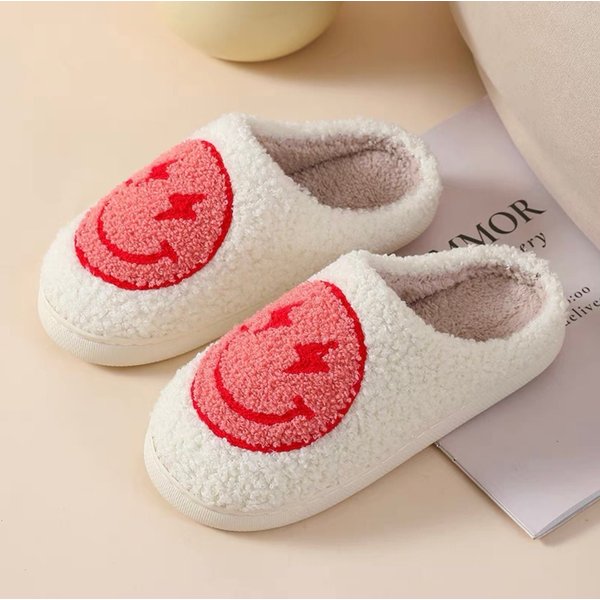 Pink Smiley Face Slippers, Cute Slippers-image