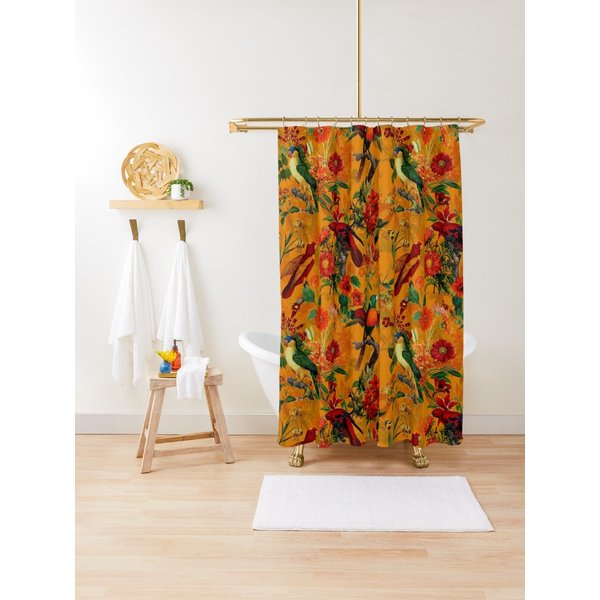 Vintage Tropical Bird Jungle Botanical Garden Orange | Shower Curtain