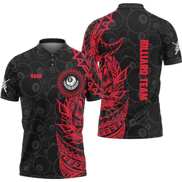 Red Black Tribal Custom Billiard Team Men Polo Shirt-image