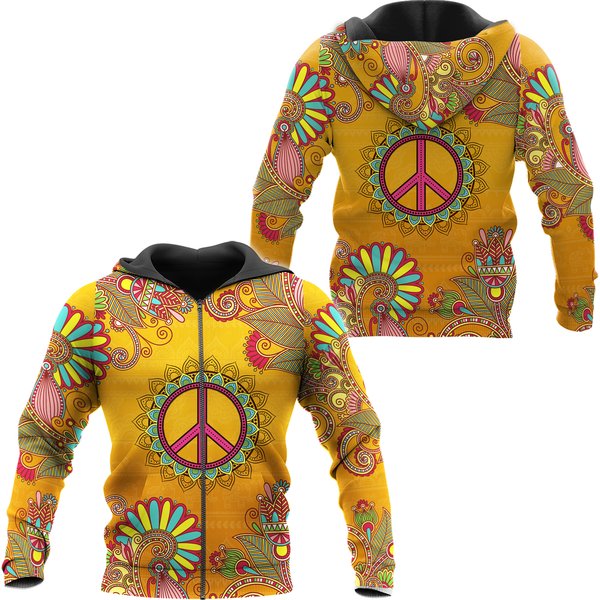 Peace Love Hippie 3D All Over Printed Unisex Zip Hoodie-image
