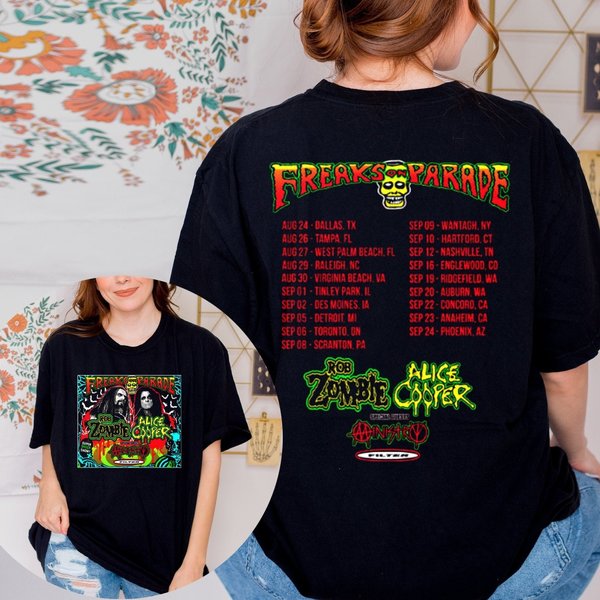 Freaks On Parade 2023 Vintage Concert Tour T-Shirt - Rob Zombie Merch-image
