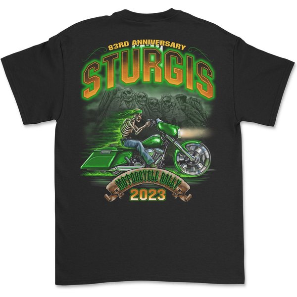 2023 Sturgis Motorcycle Rally Green Skeleton T-Shirt - 83Rd Anniversary-image