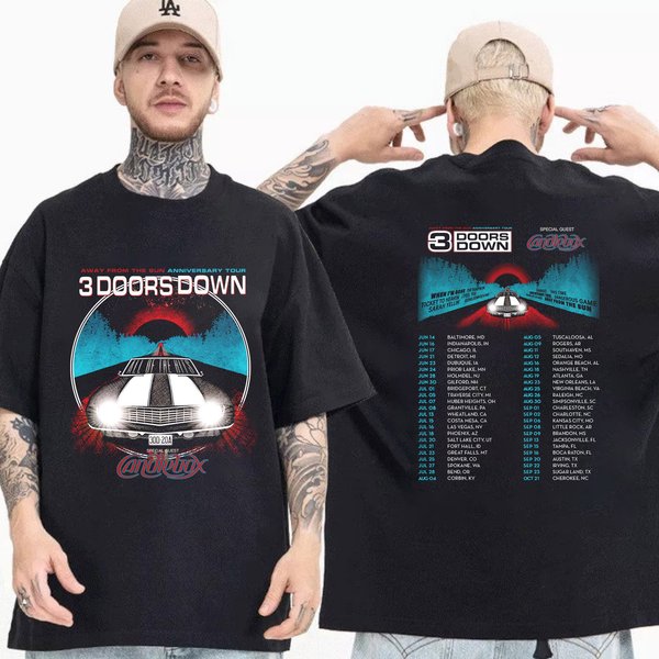 3 Doors Down Tour Concert Shirt, 3 Away From Doors The Sun Down Anniversary Tour 2023-image