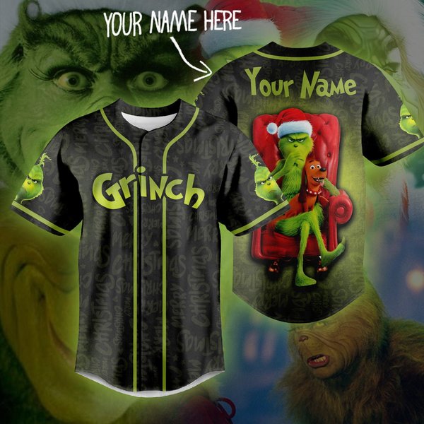 Customizedthe Gri-Nch Jersey Baseball Jersey, Gri-Nch Face Christmas Baseball Jersey-image
